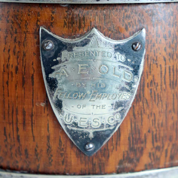 English Daniel & Arter Silverplate Mounted Oak Biscuit Barrel