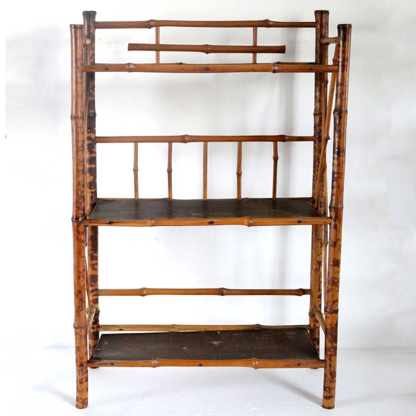 Small English Aesthetic Movement Bamboo and Pine Open Shelf / Etagere
