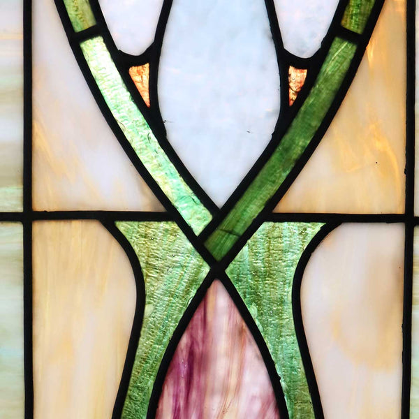 American Stained, Beveled and Leaded Glass Oak Frame Window Transom