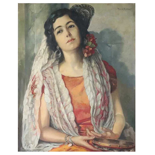 HERM. RICHTER Oil on Canvas Painting, Portrait of a Spanish Lady