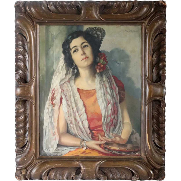 HERM. RICHTER Oil on Canvas Painting, Portrait of a Spanish Lady