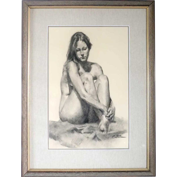 MITCH CASTER Charcoal and Pastel Drawing on Paper, Nude Montana