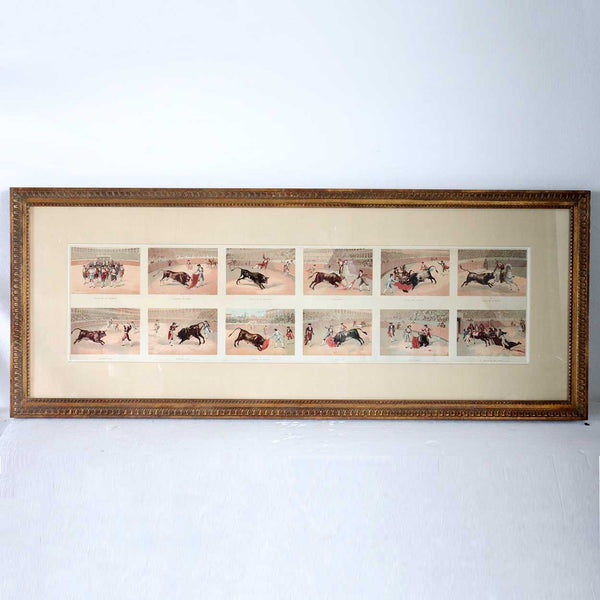 Set of 12 Vintage American Chromolithographs, Mexican Bullfighting Scenes