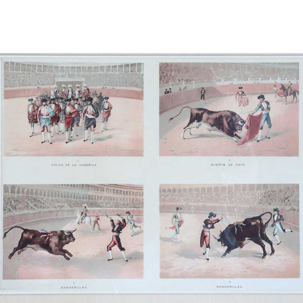 Set of 12 Vintage American Chromolithographs, Mexican Bullfighting Scenes