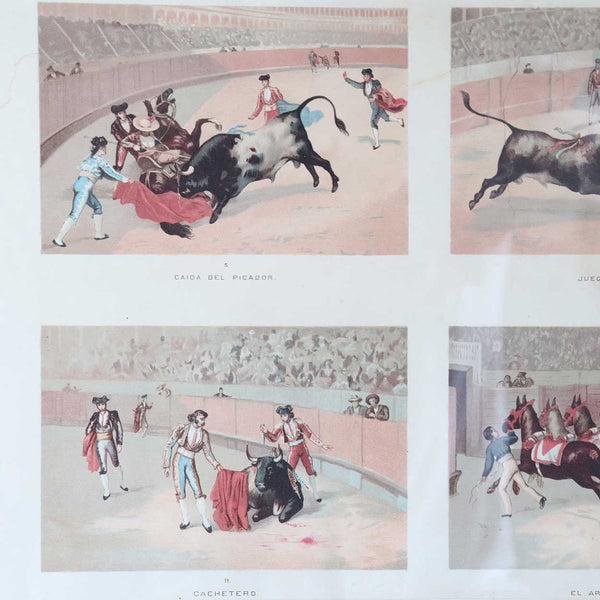 Set of 12 Vintage American Chromolithographs, Mexican Bullfighting Scenes