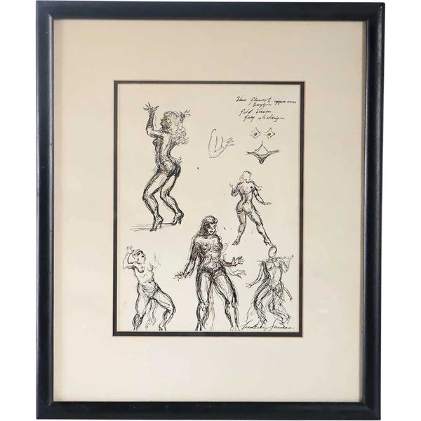 FREDERIC JAMES Ink Sketch Drawing on Paper, Study of Vaudeville Dancers
