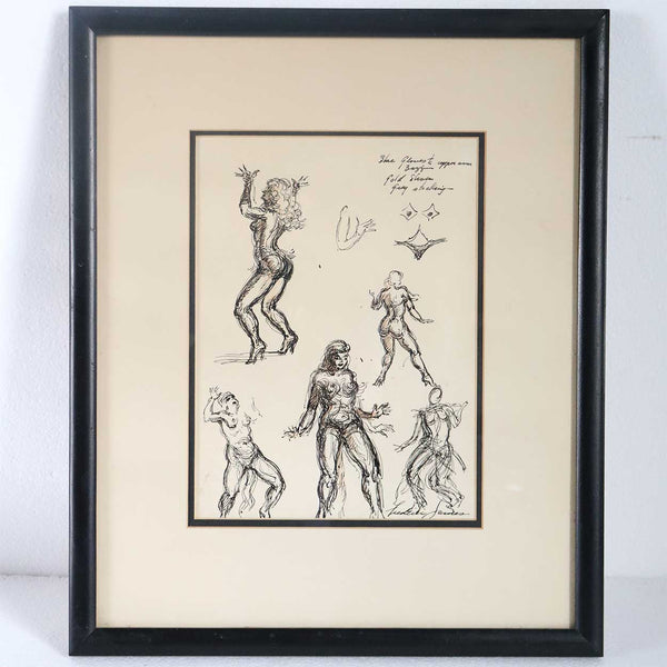 FREDERIC JAMES Ink Sketch Drawing on Paper, Study of Vaudeville Dancers