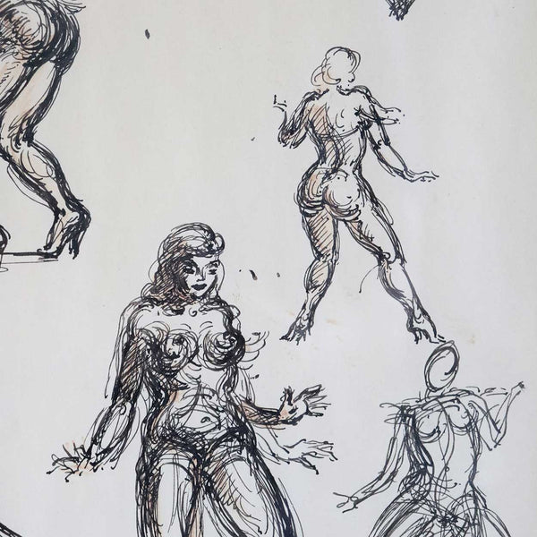 FREDERIC JAMES Ink Sketch Drawing on Paper, Study of Vaudeville Dancers