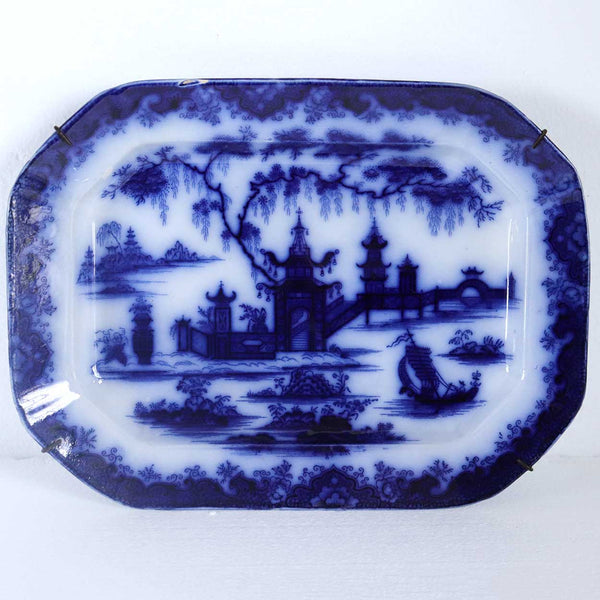 Rare English Mellor, Venables & Co. Flow Blue Ironstone Whampoa Pattern Platter