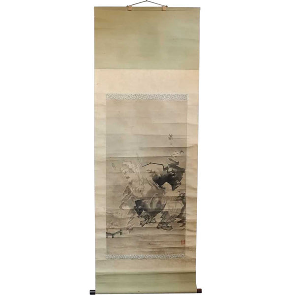 Japanese Meiji Watercolor Hanging Vertical Scroll (Kakejiku) Painting, Samurai Portrait