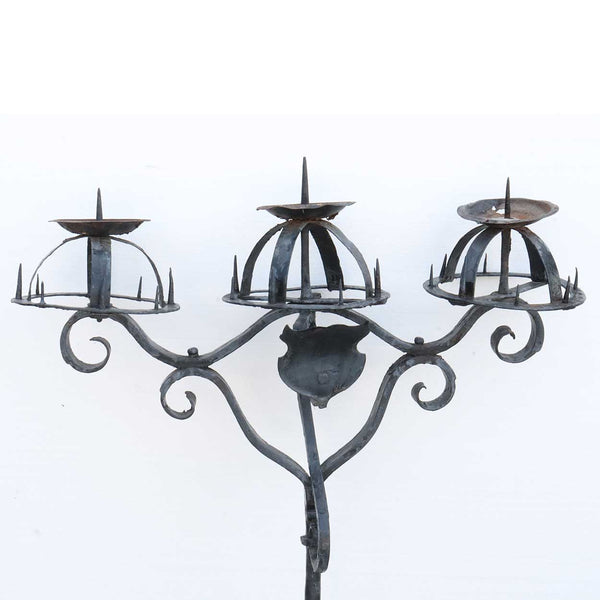 American Medieval Style Wrought Iron Three-Light Floor Candlestand