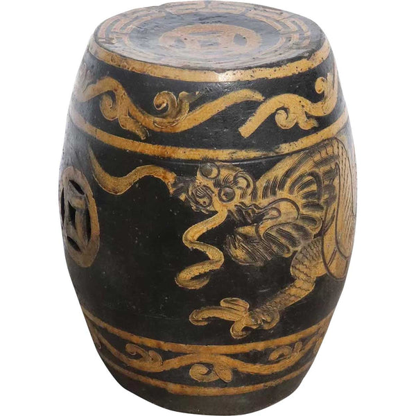 Vintage Chinese Glazed Pottery Drum Dragon Garden Stool