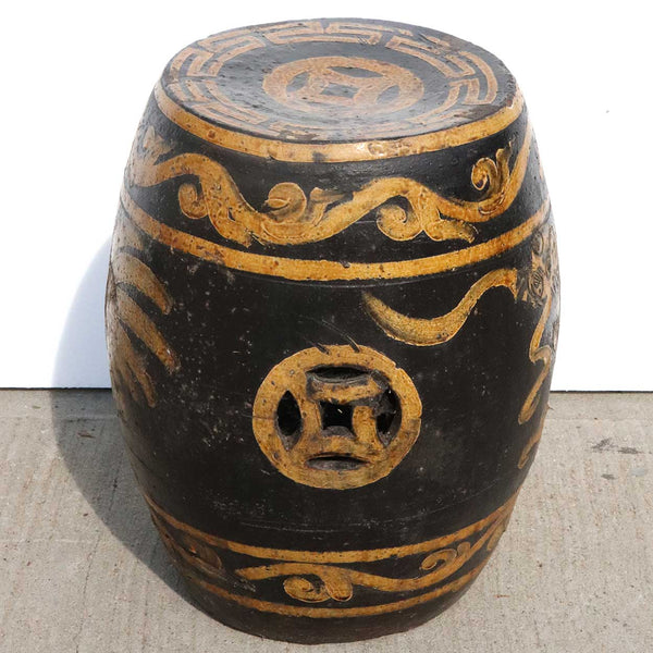 Vintage Chinese Glazed Pottery Drum Dragon Garden Stool