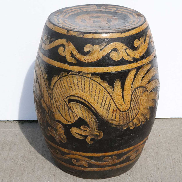 Vintage Chinese Glazed Pottery Drum Dragon Garden Stool