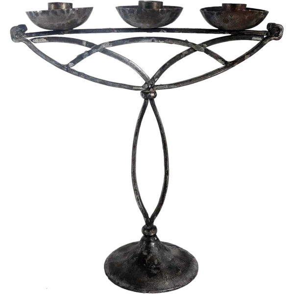 German HUGO BERGER (Goberg) Jugendstil Wrought Iron Three-Light Candelabrum