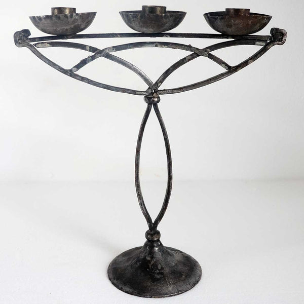 German HUGO BERGER (Goberg) Jugendstil Wrought Iron Three-Light Candelabrum