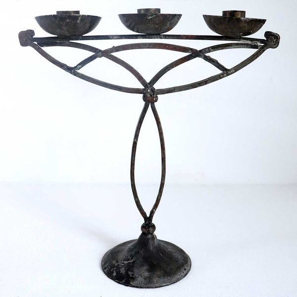 German HUGO BERGER (Goberg) Jugendstil Wrought Iron Three-Light Candelabrum