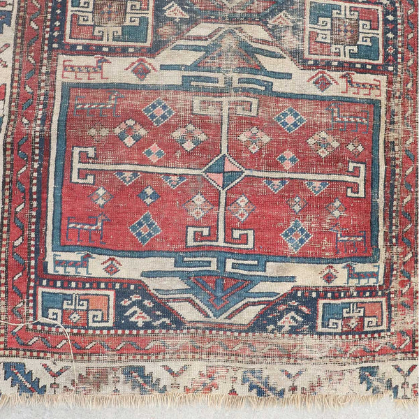 Blue and Red Wool and Cotton Rug Runner