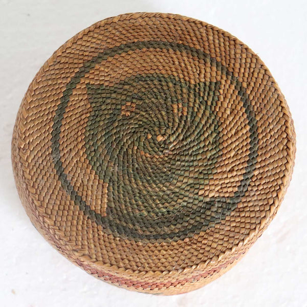 Small Native American Makah Polychrome Twined Bear Lidded Basket