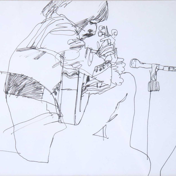 Vintage JON ZAHOUREK Ink Drawing on Paper, Rene Heredia in Concert