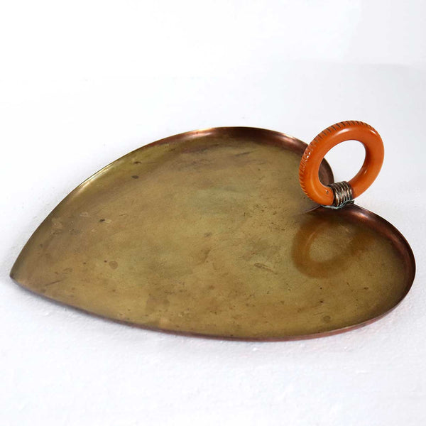 Vintage American Art Deco Chase Co Copper, Brass and Bakelite Heart Serving Tray