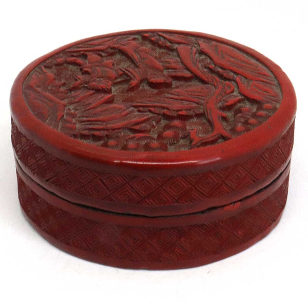 Small Vintage Chinese Red Cinnabar Lacquer Round Dresser Box
