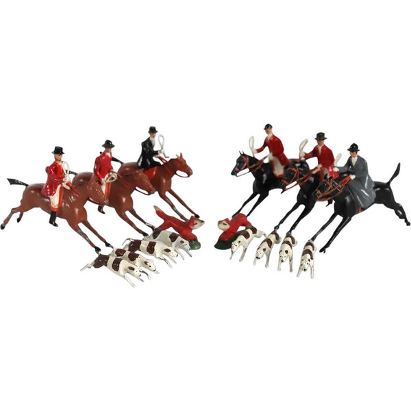 16 Vintage English Britains Ltd. Painted Diecast Lead Full Cry Fox Hunt Toy Figures