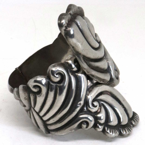 Vintage Mexican Taxco BO Art Deco Cast Silver Bypass Clamper Cuff Bracelet