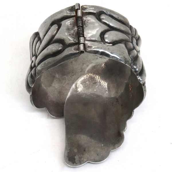 Vintage Mexican Taxco BO Art Deco Cast Silver Bypass Clamper Cuff Bracelet