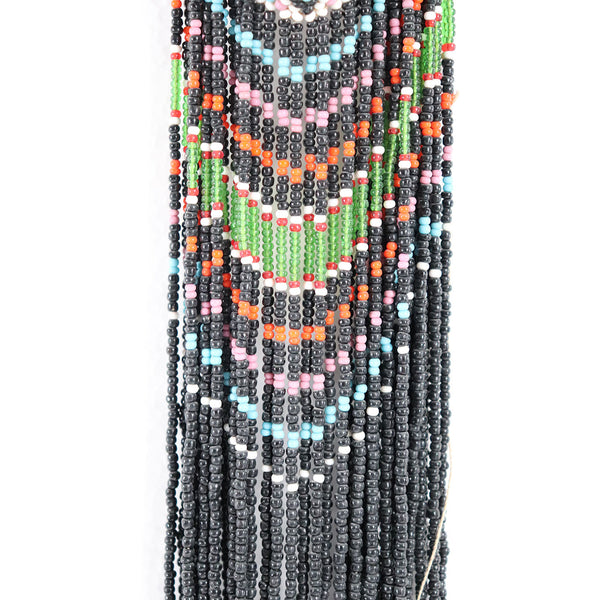 Vintage Very Long Native American Style Seed Beaded Choker Fringe Bib Necklace