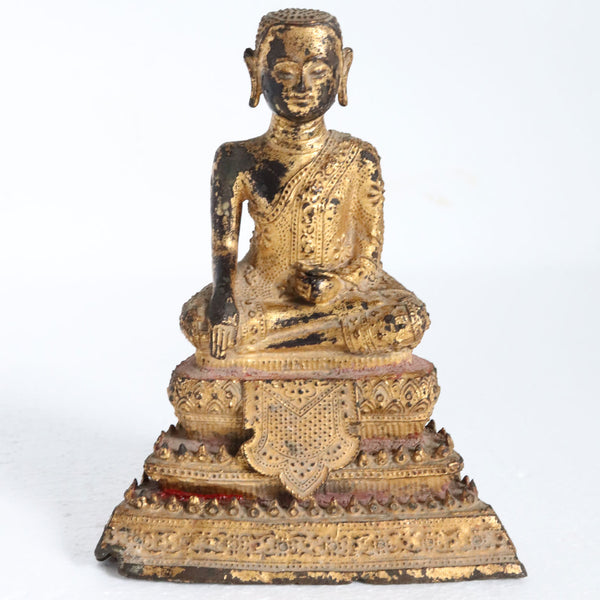 Small Thai Rattanakosin Period Gilt Bronze Buddhist Phra Malai Statue