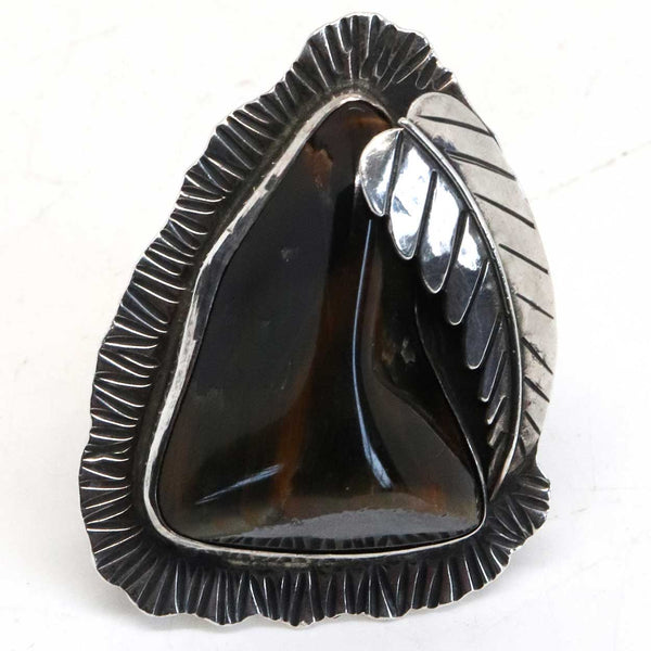 Large Vintage Native American Navajo Signed Sterling Silver and Tiger Eye Ring