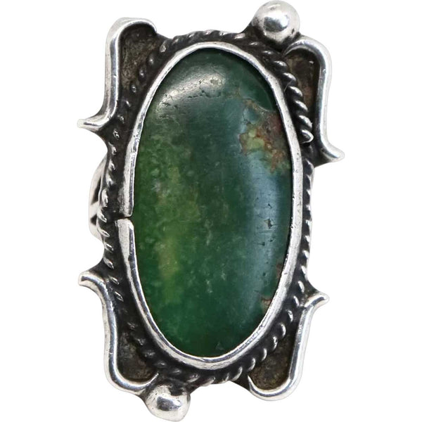 Vintage Native American Green Turquoise and Silver Lady's Ring