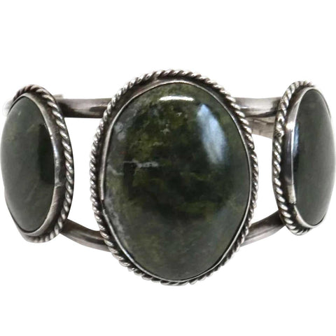 Vintage Native American Navajo Silver and Green Cabochon Stone Cuff Lady's Bracelet