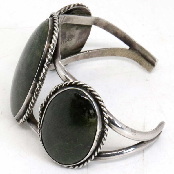 Vintage Native American Navajo Silver and Green Cabochon Stone Cuff Lady's Bracelet