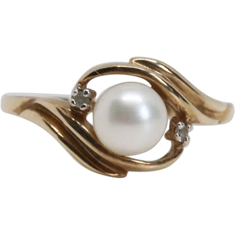 Vintage 10 Karat Yellow Gold, Pearl and Diamond Lady's Ring