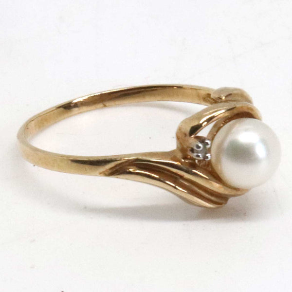 Vintage 10 Karat Yellow Gold, Pearl and Diamond Lady's Ring