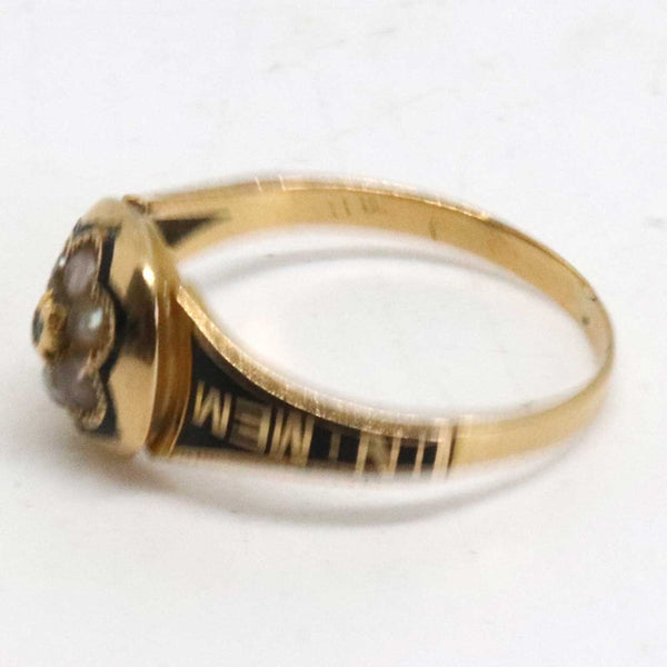 Victorian Gold, Black Enamel and Pearl Lady's Mourning Ring