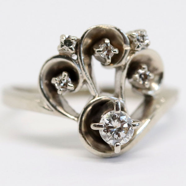 Vintage 14 Karat White Gold and Diamond Swirl Lady's Ring