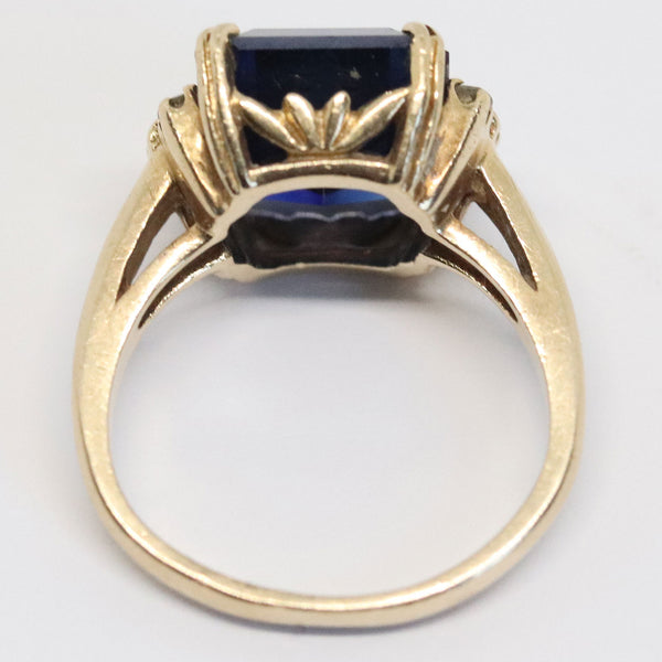 Vintage 14 Karat Yellow Gold, Diamond and Sapphire Emerald Cut Lady's Ring