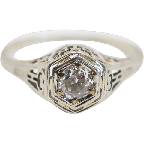 Vintage Art Deco White Gold Round Cut Diamond Lady's Ring