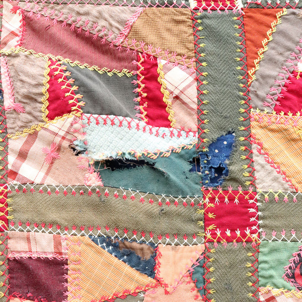 American Folk Art DAISY KEMP Hand Stitched Patchwork Crazy Quilt