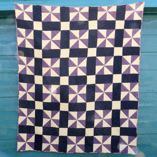 American Folk Art Handmade Purple Patchwork Quilt