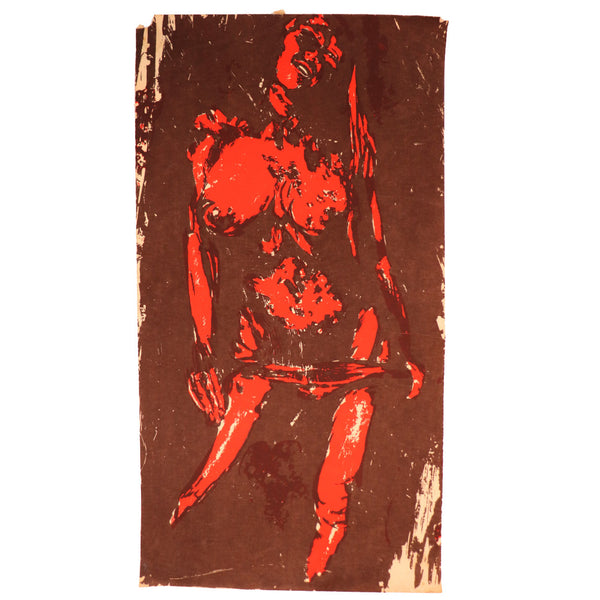 American IVAN WILSON Woodblock on Paper, Nude Portrait of a Lady in Red