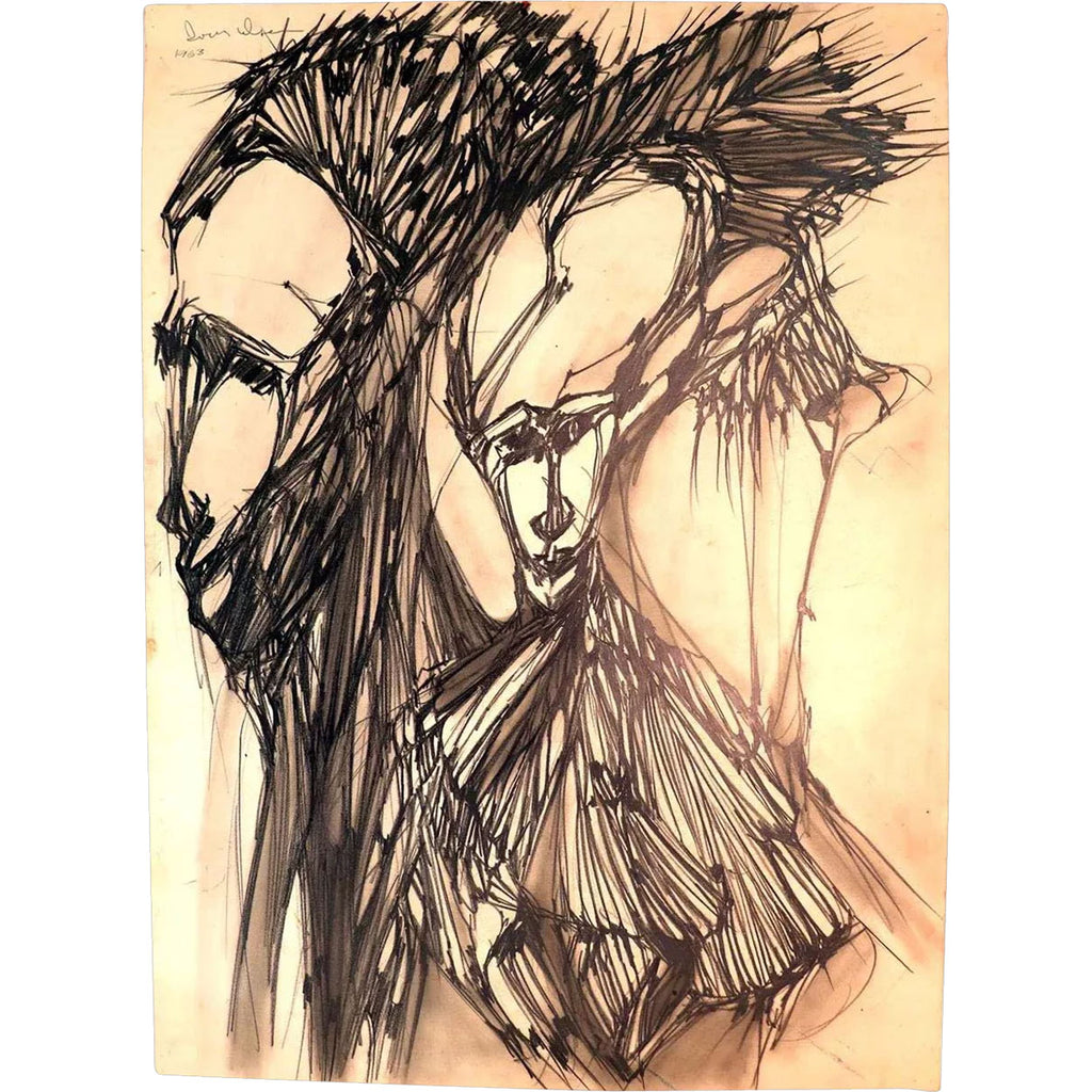 Wilson Drawing American IVAN WILSON Pencil Drawing on Paper, Abstract Figures