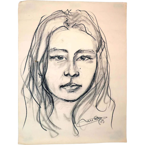 American School Graphite Drawing on Paper, Portrait of a Girl