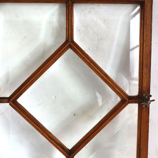 English Victorian Beveled Glass Oak Cabinet Door