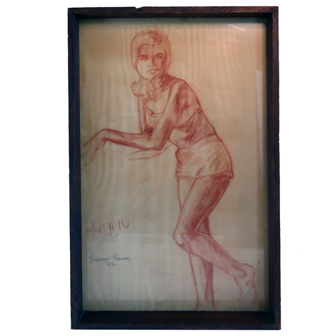 SUZANNE ROBINSON Conte Pencil on Paper Drawing, Portrait of a Standing Girl