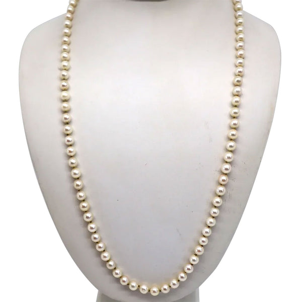 Vintage Cultured Pearl and 14 Karat Gold Single Strand Necklace