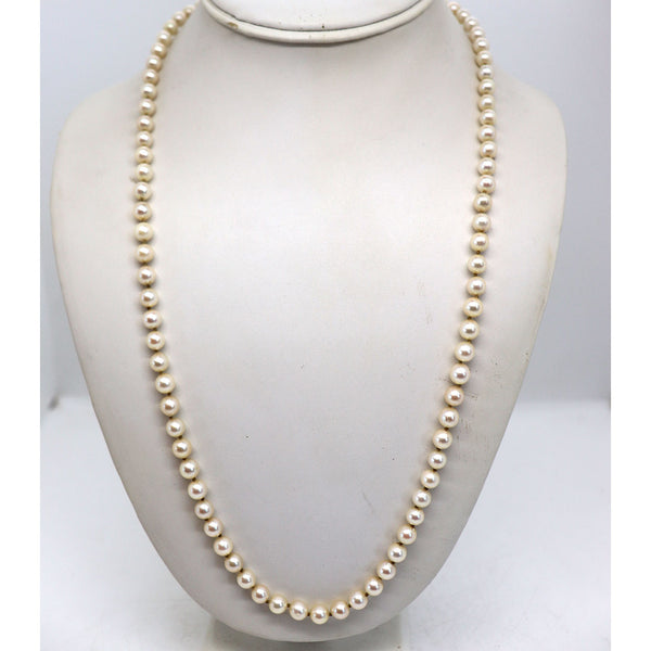 Vintage Cultured Pearl and 14 Karat Gold Single Strand Necklace